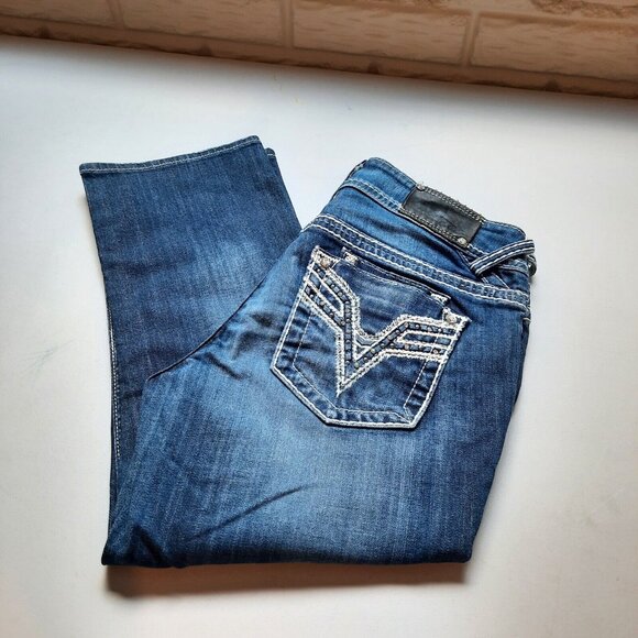 Vigoss Jeans Womens 7 Capri Dublin Thick‎ Stitch Western Cowgirl Rodeo Bling - Picture 1 of 14